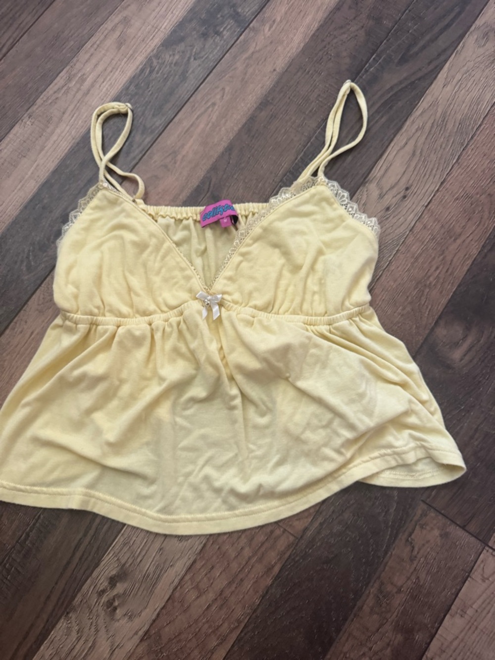 Edikted Pale Yellow Lace-Trim Camisole